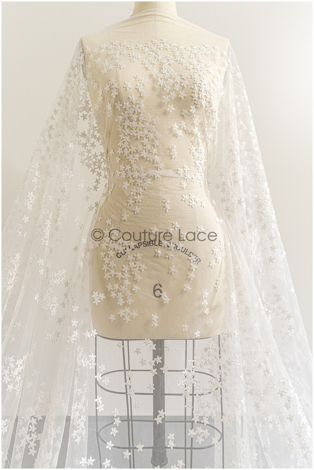 3D Blumen Spitze Stoff/ Exquisite Spitze Stoff für Hochzeitskleid/ Braut Blumenspitze/ Spitzenstoff Off-White// L22-276B