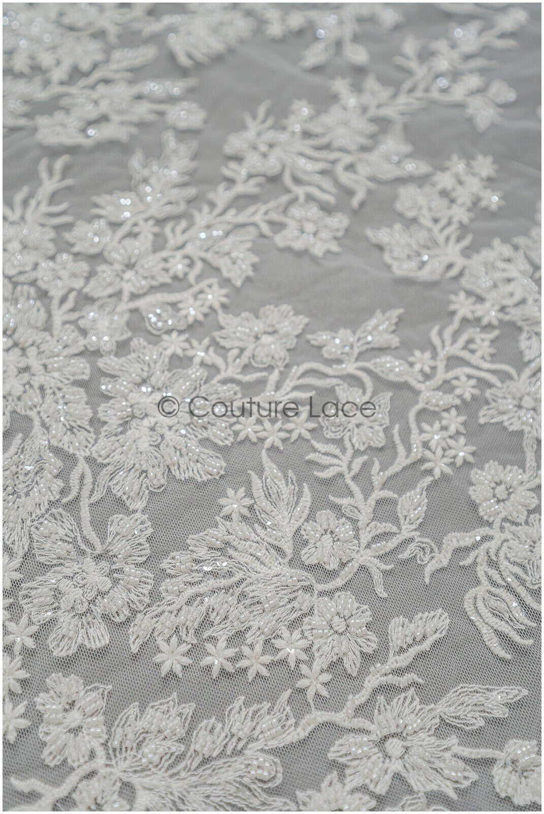 Pearl lace fabric/ Couture lace fabric/ Bridal lace fabric/ Pearl beaded lace// L21-194B