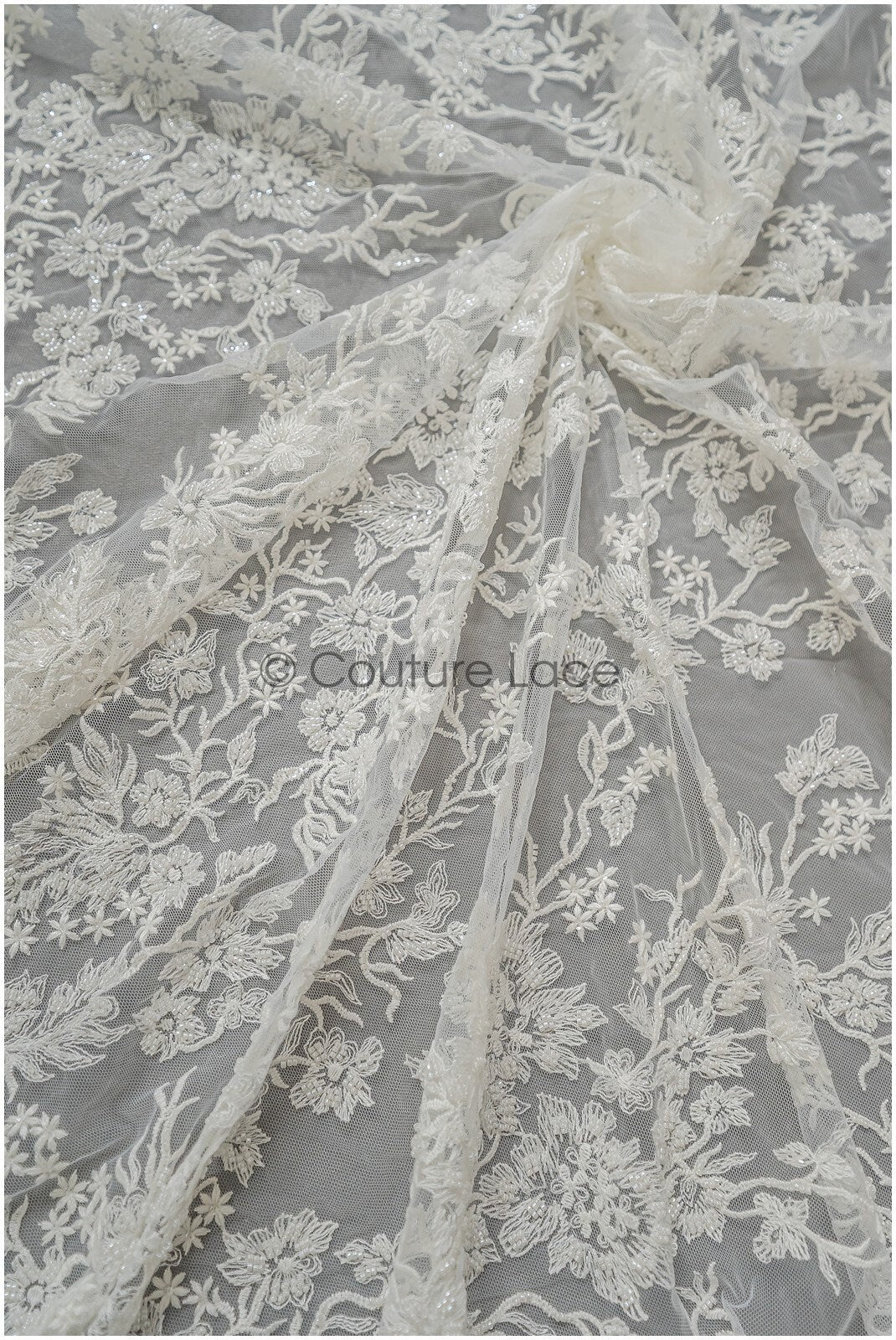 Pearl lace fabric/ Couture lace fabric/ Bridal lace fabric/ Pearl beaded lace// L21-194B