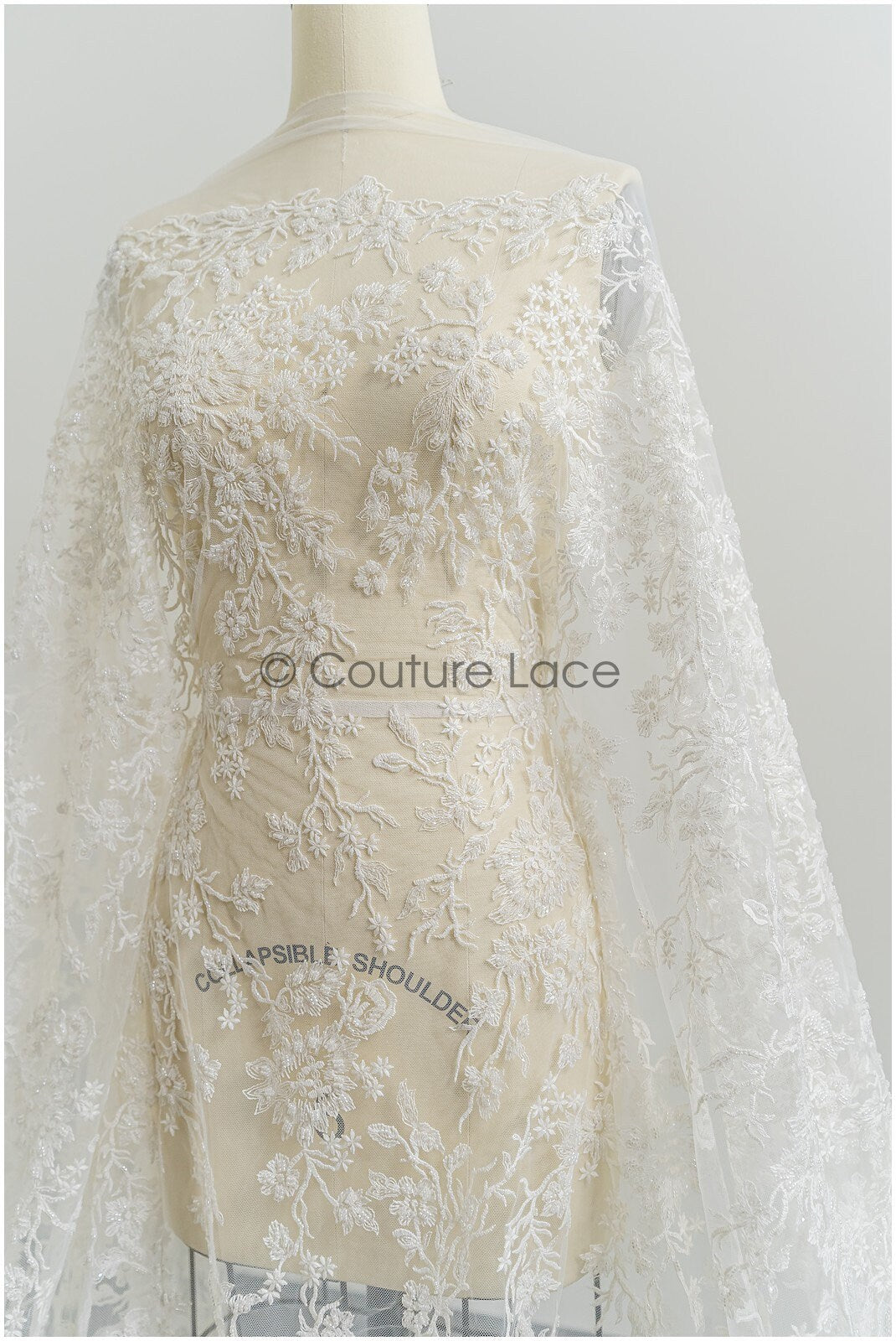 Pearl lace fabric/ Couture lace fabric/ Bridal lace fabric/ Pearl beaded lace// L21-194B