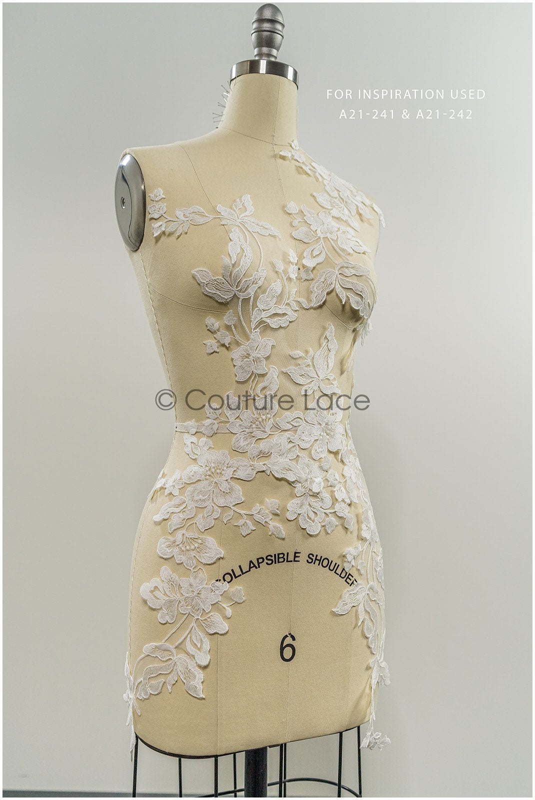 Floral lace appliques for bridal dress, floral lace patches, embroidered lace appliques, corded lace appliques off-white// A21-241