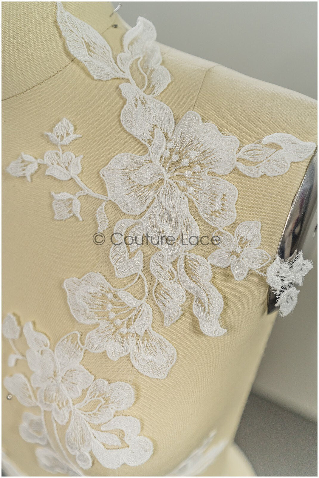 Floral lace appliques for bridal dress, floral lace patches, embroidered lace appliques, corded lace appliques off-white// A21-242