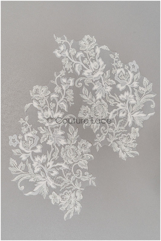 Florale SpitzenApplikation für Brautkleid, BlumenSpitze Aufnäher, bestickte Spitzenapplikation, Brautapplikation// A21-225