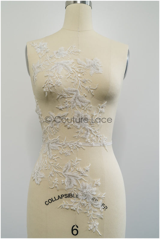 handbestickte Florale SpitzenApplikation für Brautkleid, Blumenspitze Aufnäher, bestickte Spitzenapplikation, Brautapplikation// A21-226