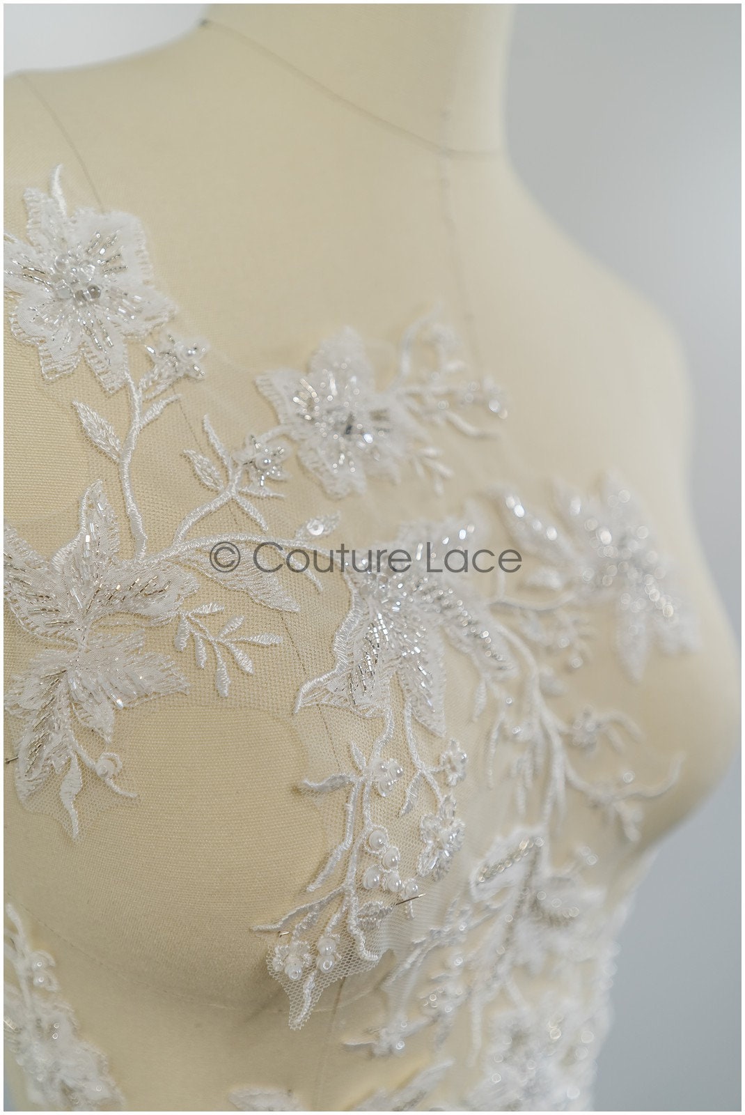 handbestickte Florale SpitzenApplikation für Brautkleid, Blumenspitze Aufnäher, bestickte Spitzenapplikation, Brautapplikation// A21-226