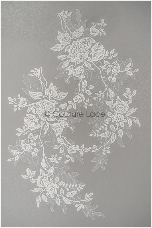 Appliques de dentelle florale pour robe de mariée, patchs de dentelle florale, appliques de dentelle brodée, appliques de dentelle cordée blanc cassé// A21-220
