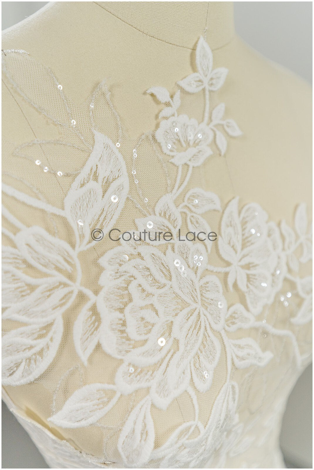 Floral lace appliques for bridal dress, floral lace patches, embroidered lace appliques, corded lace appliques off-white// A21-220