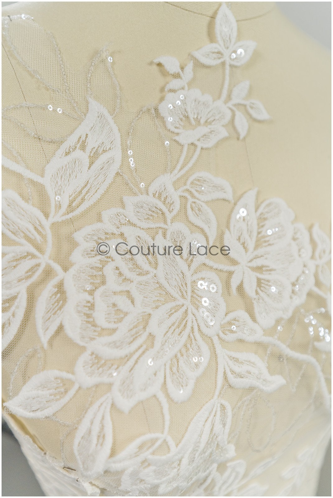 Floral lace appliques for bridal dress, floral lace patches, embroidered lace appliques, corded lace appliques off-white// A21-220