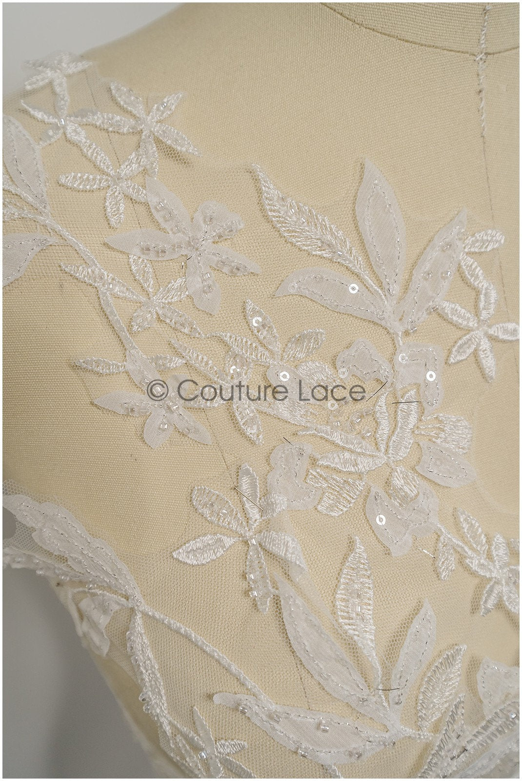 Perlen-Applikation für Brautkleid, Blumenspitze Aufnäher, bestickte Spitzenapplikation, Brautapplikation// A21-201