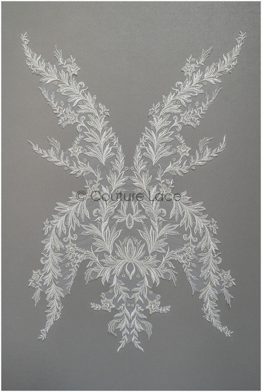 Florale SpitzenApplikation für Brautkleid, Blumenspitze Aufnäher, bestickte Spitzenapplikation, Brautapplikation// A21-202