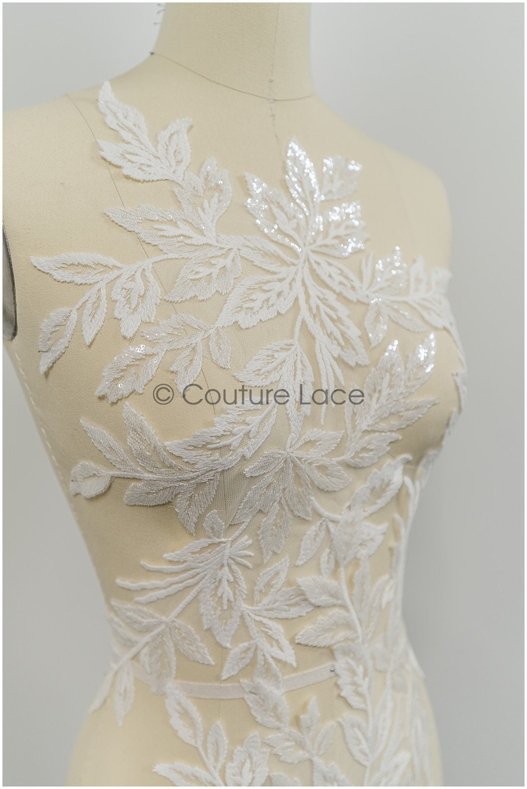 Floral lace appliques for bridal dress, floral lace patches, embroidered lace appliques, corded lace appliques off-white// A21-208