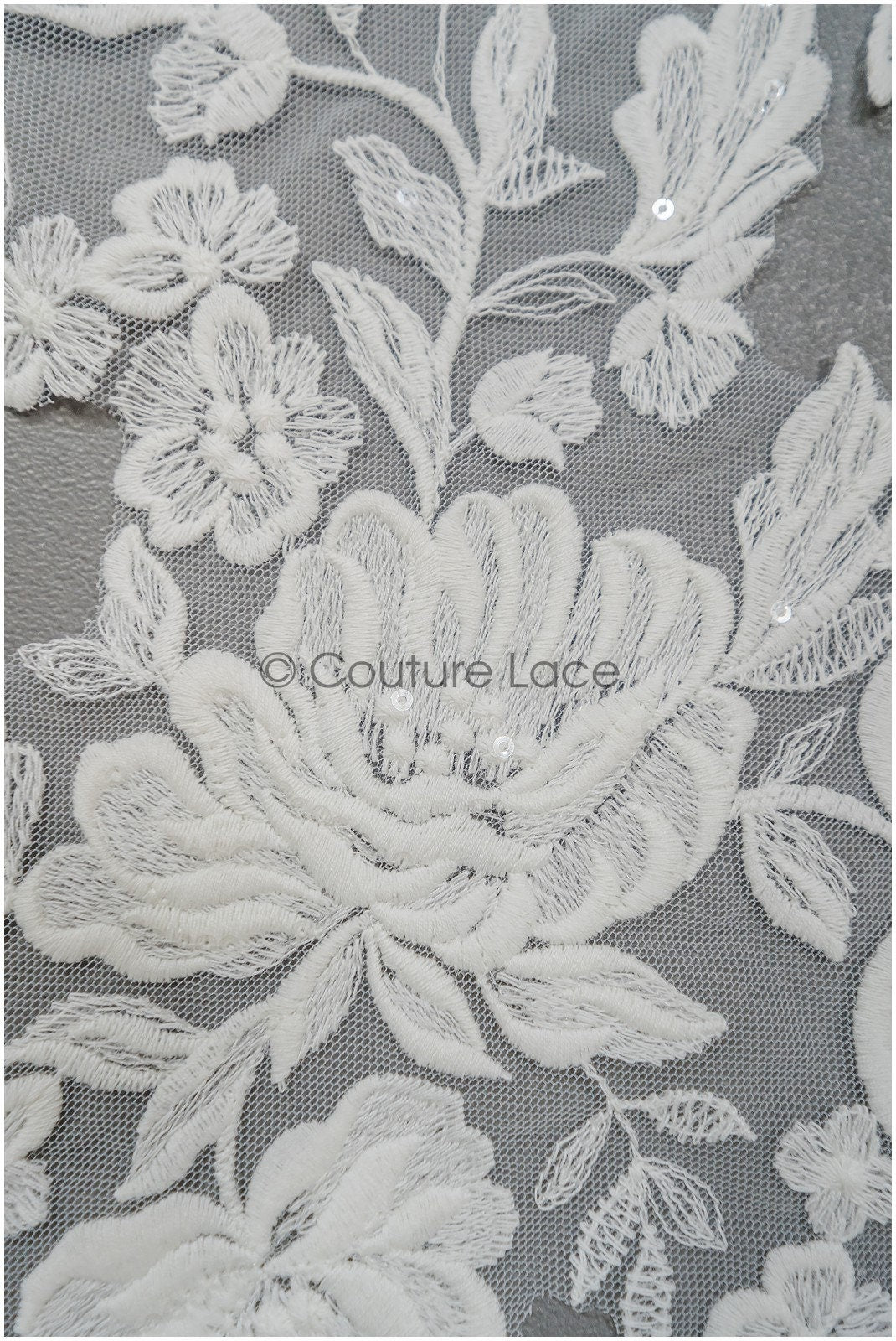 Floral lace appliques for bridal dress, floral lace patches, embroidered lace appliques, corded lace appliques off-white// A21-210