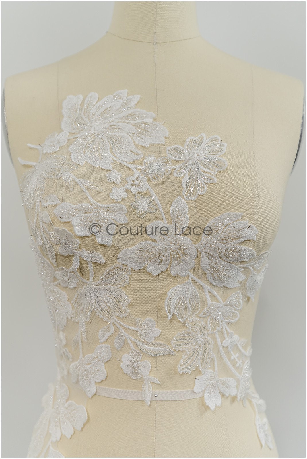 Perlen Applikationen für Brautkleid, Blumenspitze Aufnäher, bestickte Spitzenapplikationen, kordelierte Spitzenapplikationen off-white// A21-212