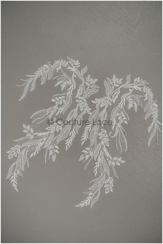 Perlen Applikationen für Brautkleid, Blumenspitzen Aufnäher, bestickte Spitzenapplikationen, kordelierte Spitzenapplikationen off-white// A21-215