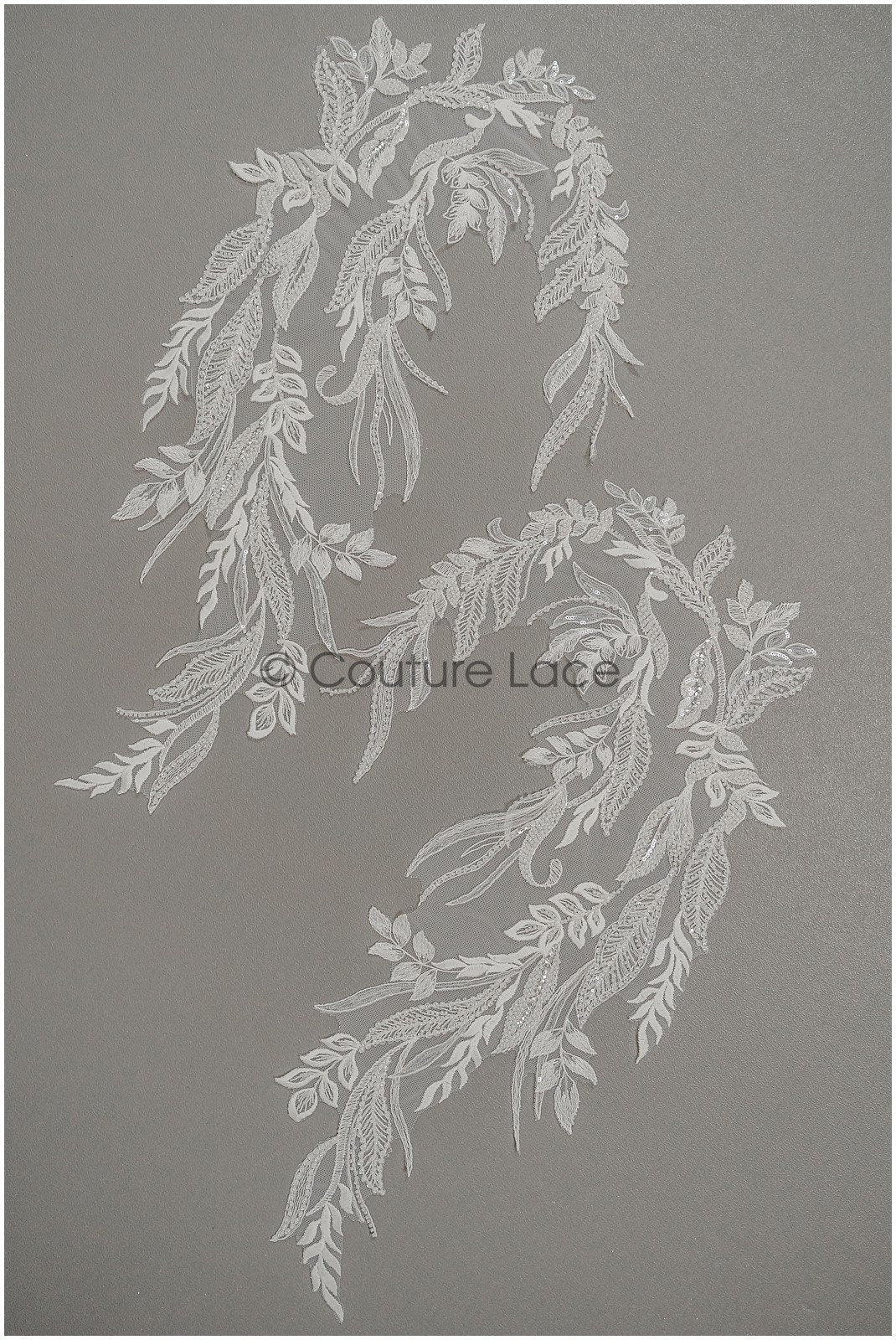 Perlen Applikationen für Brautkleid, Blumenspitzen Aufnäher, bestickte Spitzenapplikationen, kordelierte Spitzenapplikationen off-white// A21-215