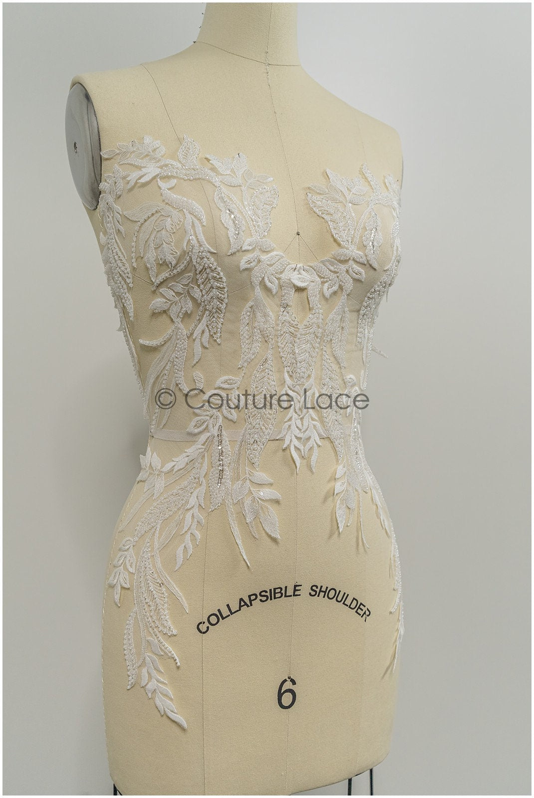 Perlen Applikationen für Brautkleid, Blumenspitzen Aufnäher, bestickte Spitzenapplikationen, kordelierte Spitzenapplikationen off-white// A21-215