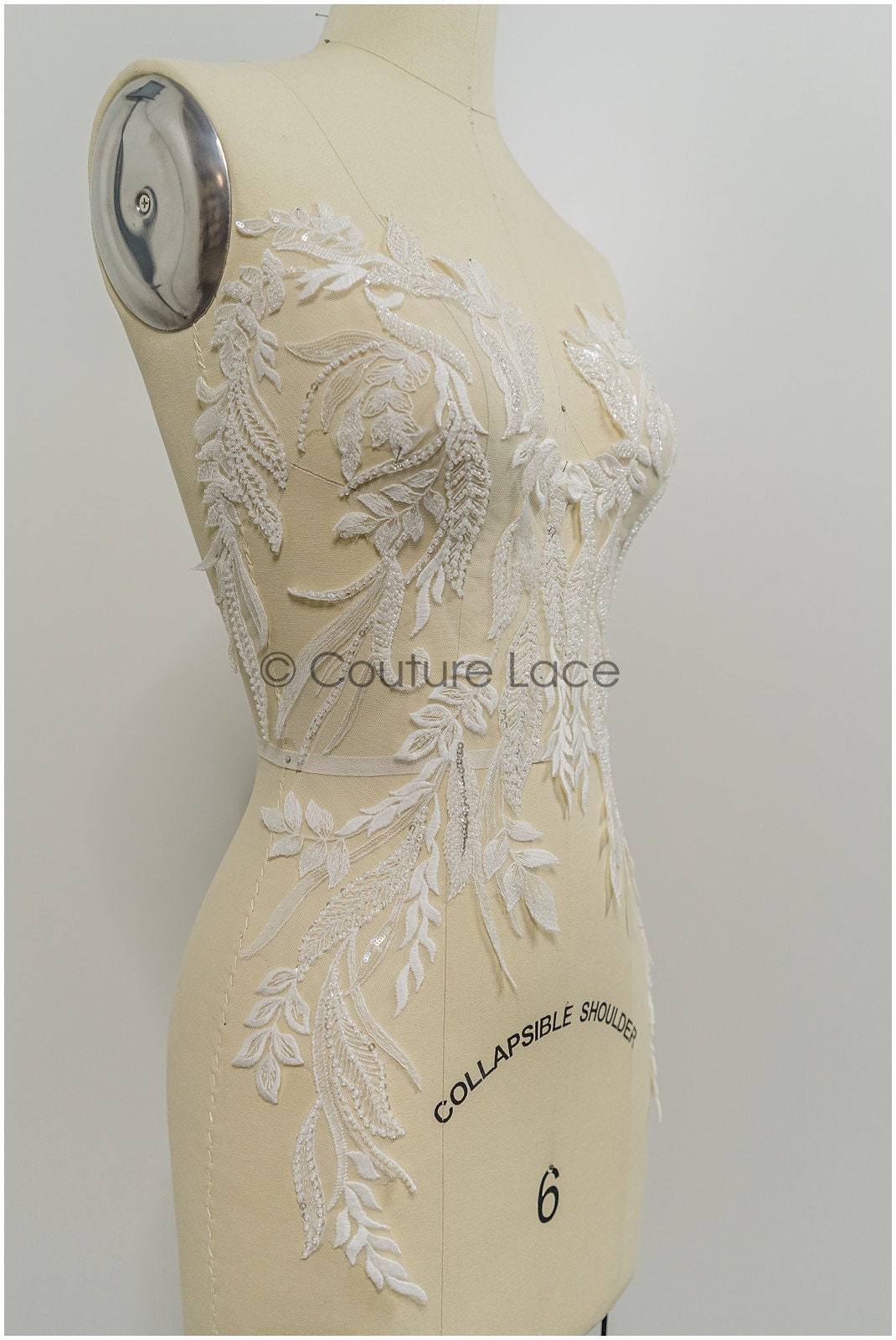 Perlen Applikationen für Brautkleid, Blumenspitzen Aufnäher, bestickte Spitzenapplikationen, kordelierte Spitzenapplikationen off-white// A21-215