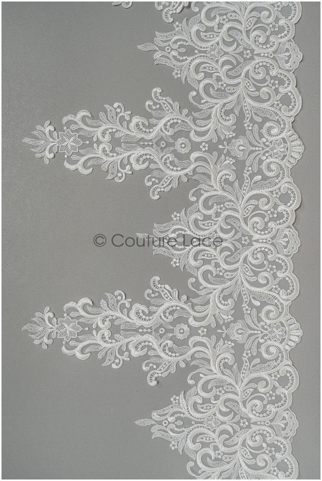 Off-white lace trim/ embroidered bridal lace/ bridal lace trim/ elegant lace/ wedding dress lace trim// T21-148
