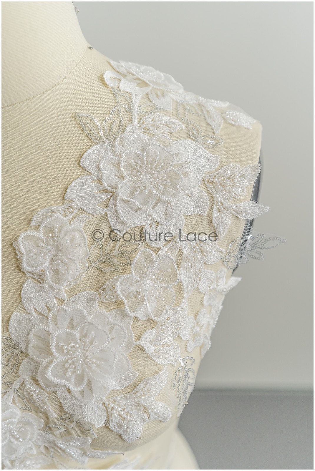3D flower pearl lace trim/ off-white bridal lace trim/ lace trim veil// T21-150