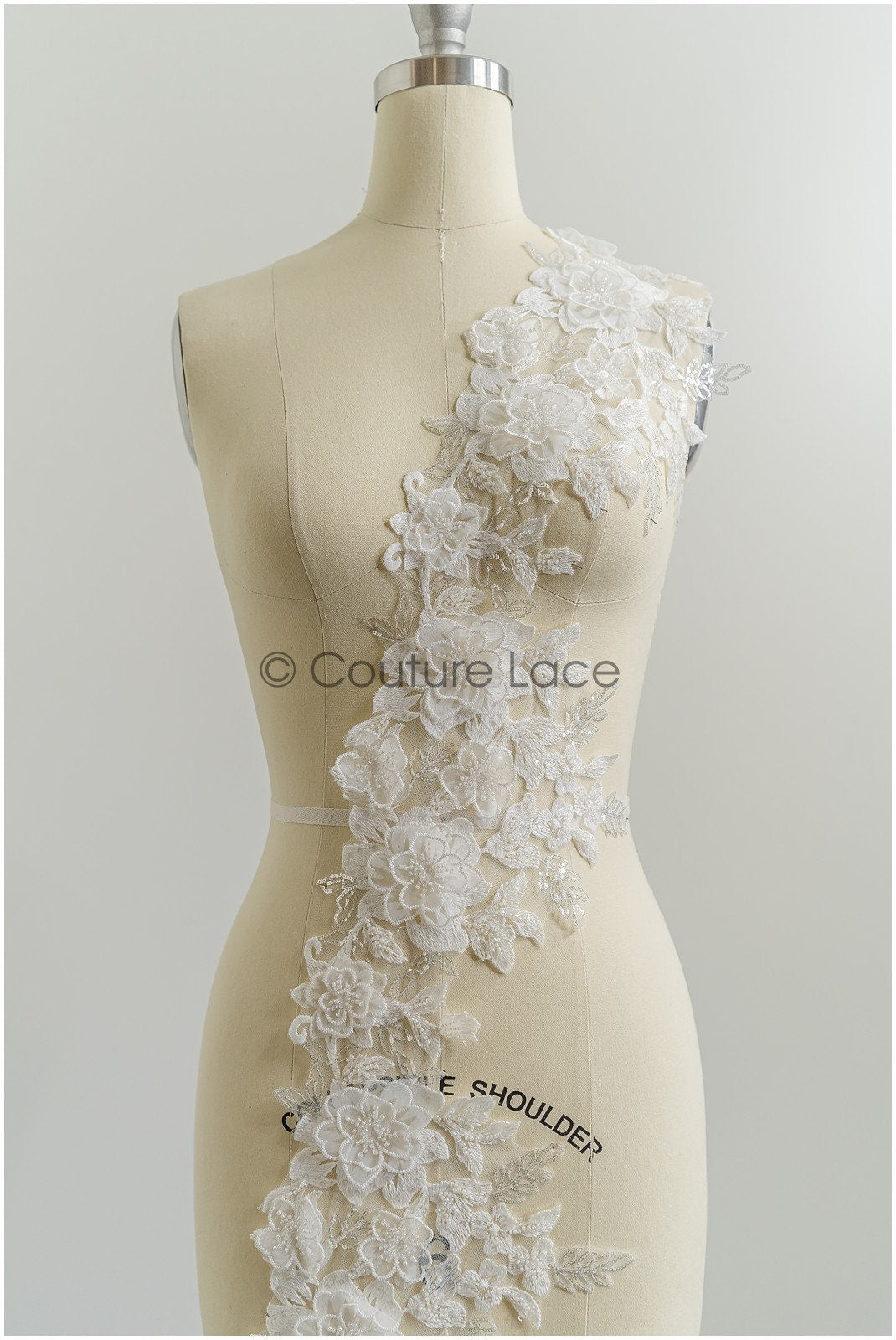 3D flower pearl lace trim/ off-white bridal lace trim/ lace trim veil// T21-150