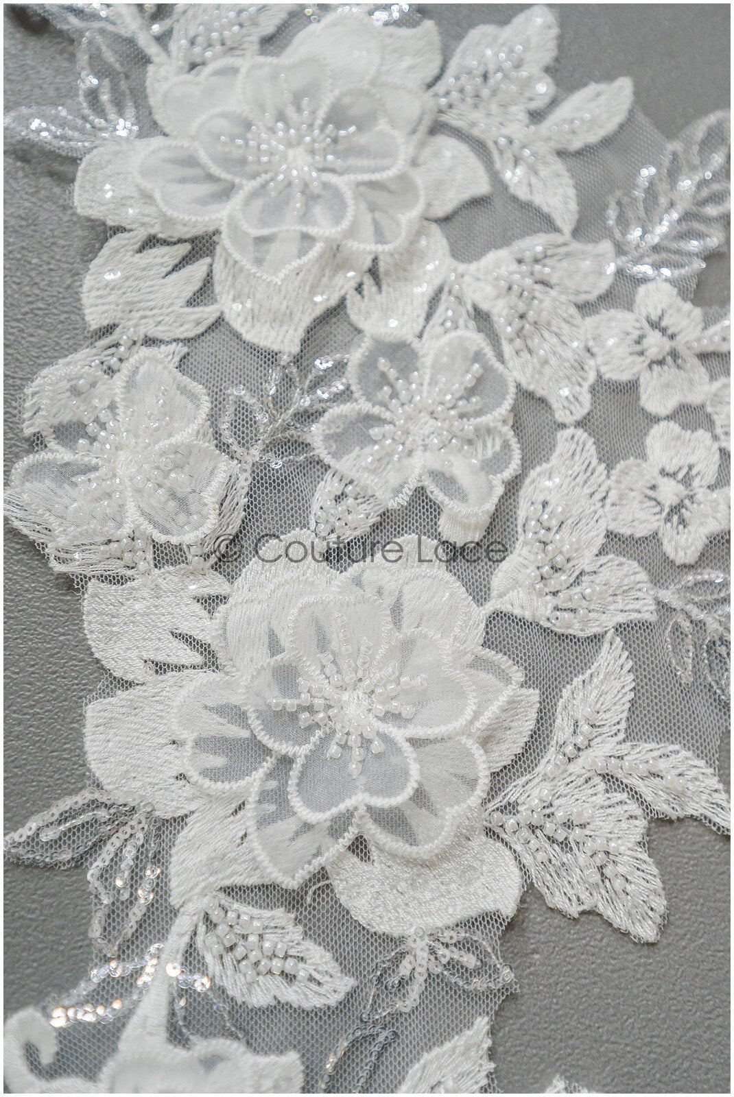 3D flower pearl lace trim/ off-white bridal lace trim/ lace trim veil// T21-150
