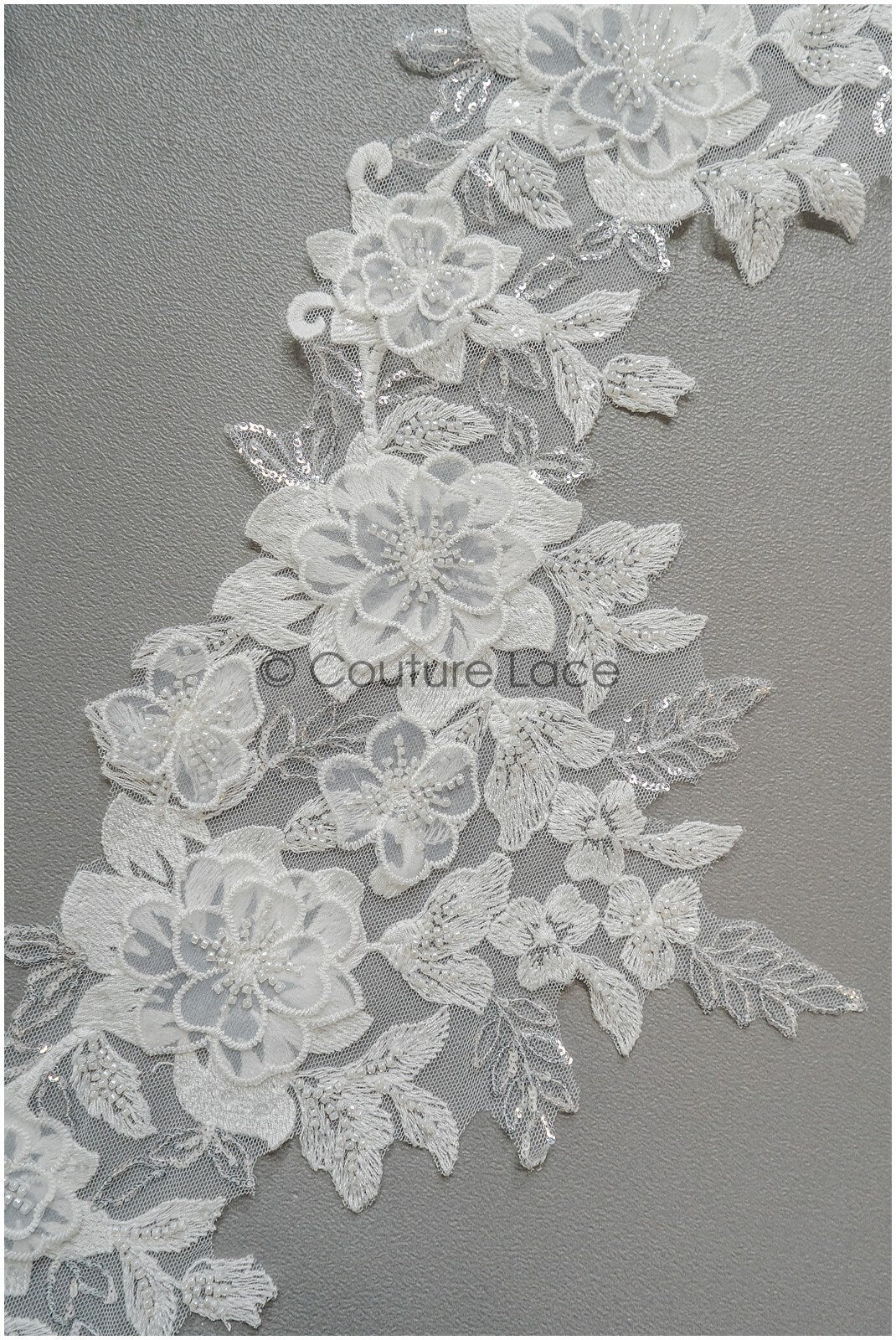 3D flower pearl lace trim/ off-white bridal lace trim/ lace trim veil// T21-150