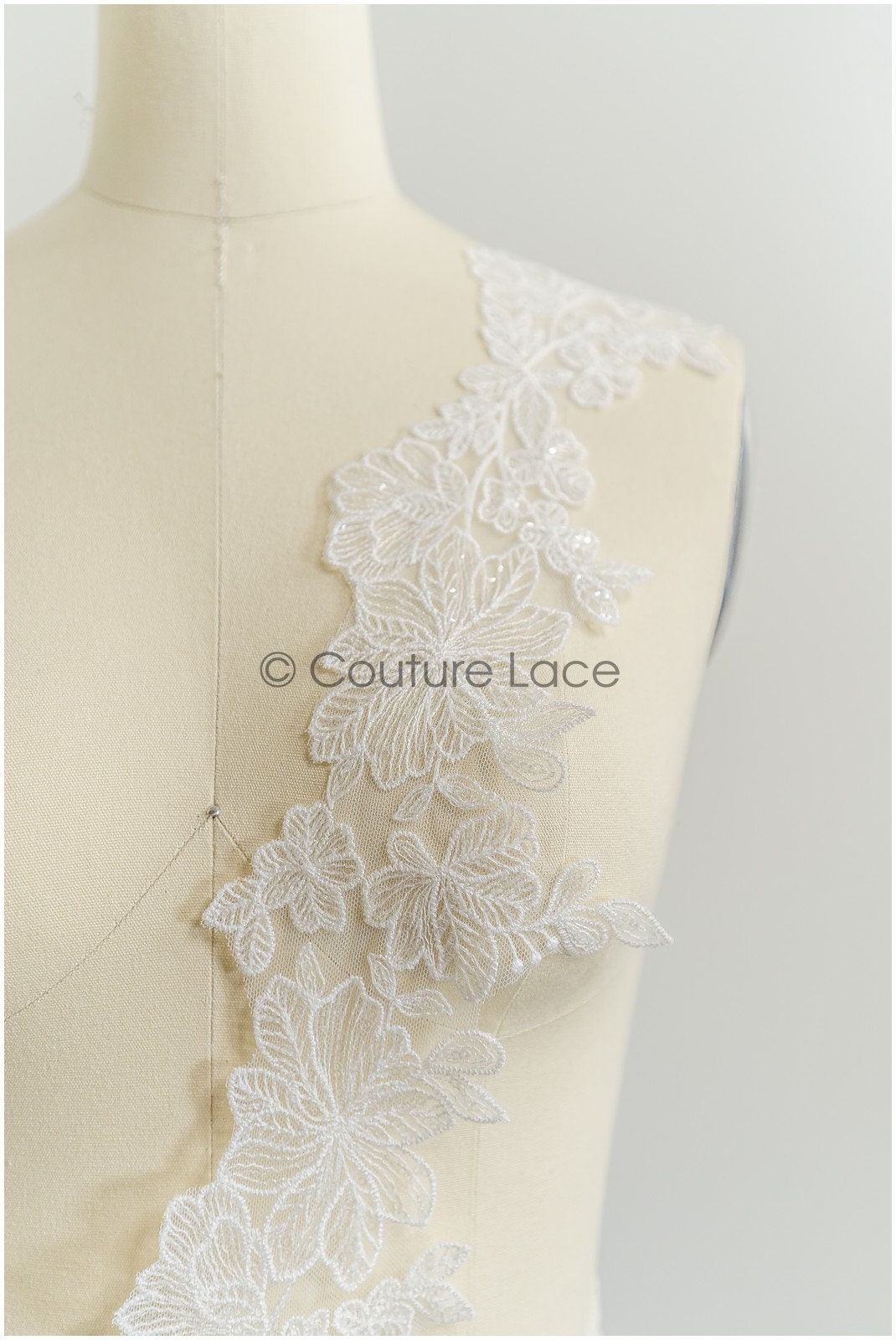 Off-white lace trim with sequins/ embroidered lace trim/ flower lace trim/ floral lace trim// T21-151