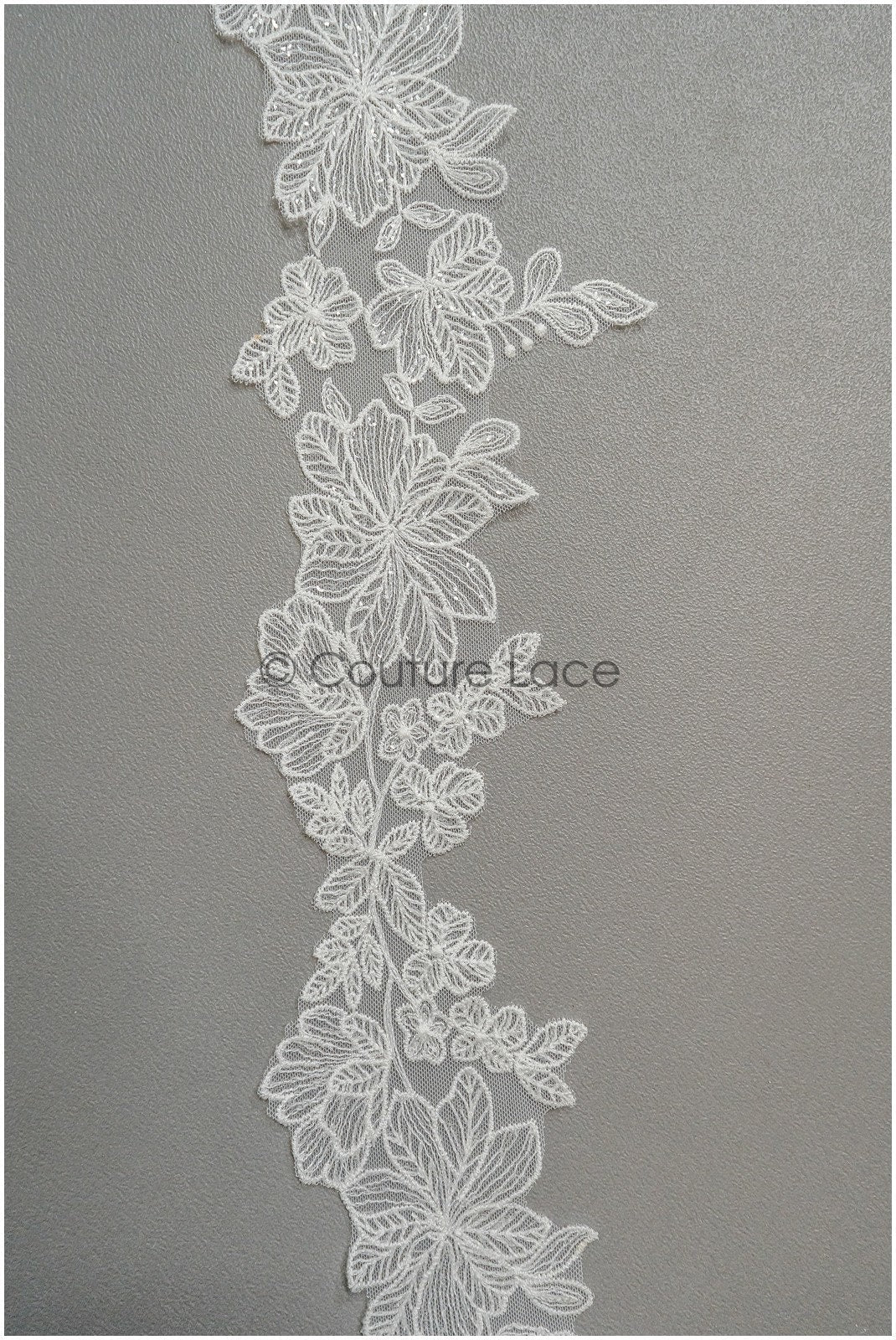 Off-white lace trim with sequins/ embroidered lace trim/ flower lace trim/ floral lace trim// T21-151