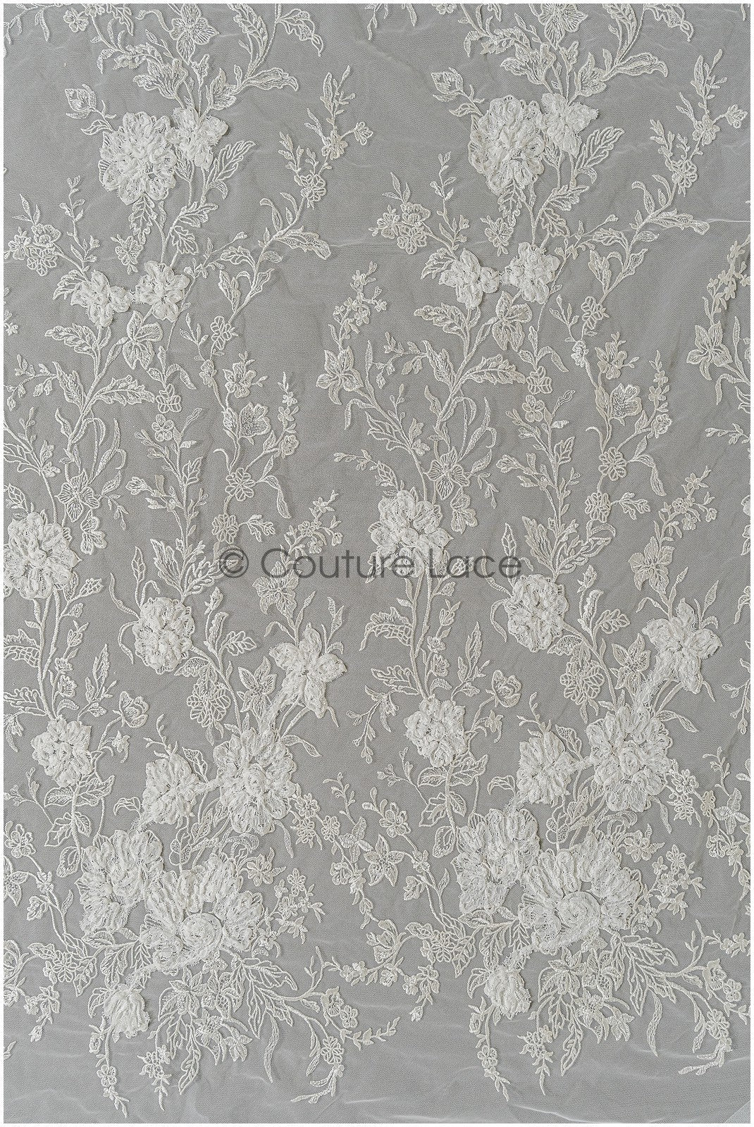 3D Blumen Spitzenstoff Off-White/ Braut Spitzenstoff/ romantische Spitze mit 3D Blumen/ Hochzeit Spitzenstoff// L22-219B