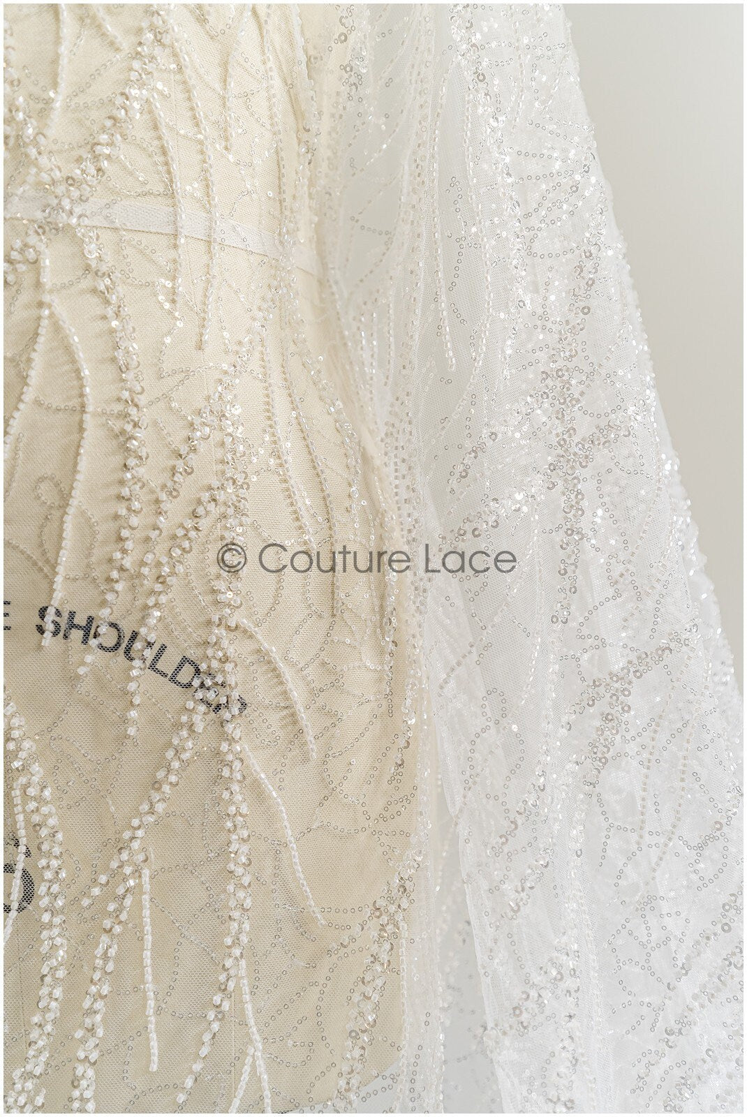 Perlengewellter Spitzenstoff Off-White/ Brautspitze mit Perlen/ Hochzeitskleid Spitze mit Perlen & Pailletten/ Braut Spitzenstoff// L22-279B