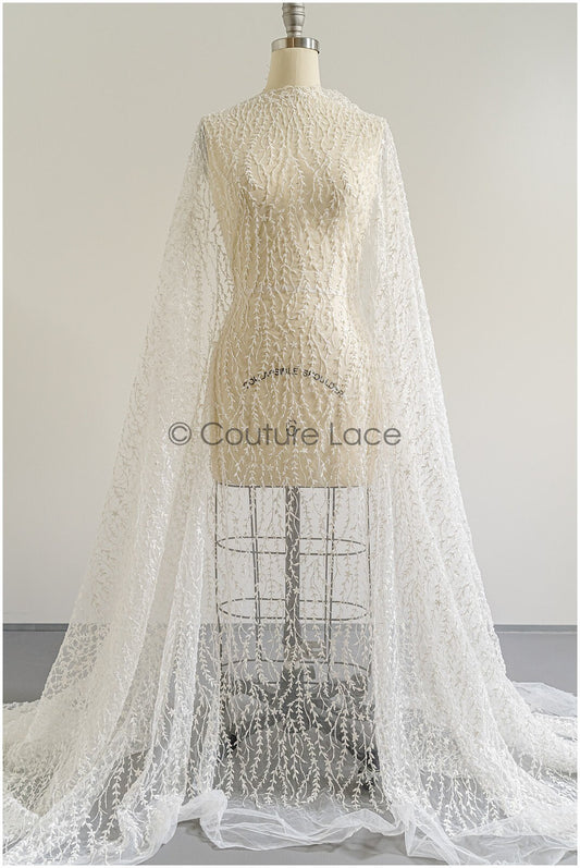 Perlen Spitzenstoff Off-White/ Brautspitze mit Perlen/ Hochzeitskleid Spitze mit Perlen & Pailletten/ Perlenspitze/ Französische Spitze// L22-301MB