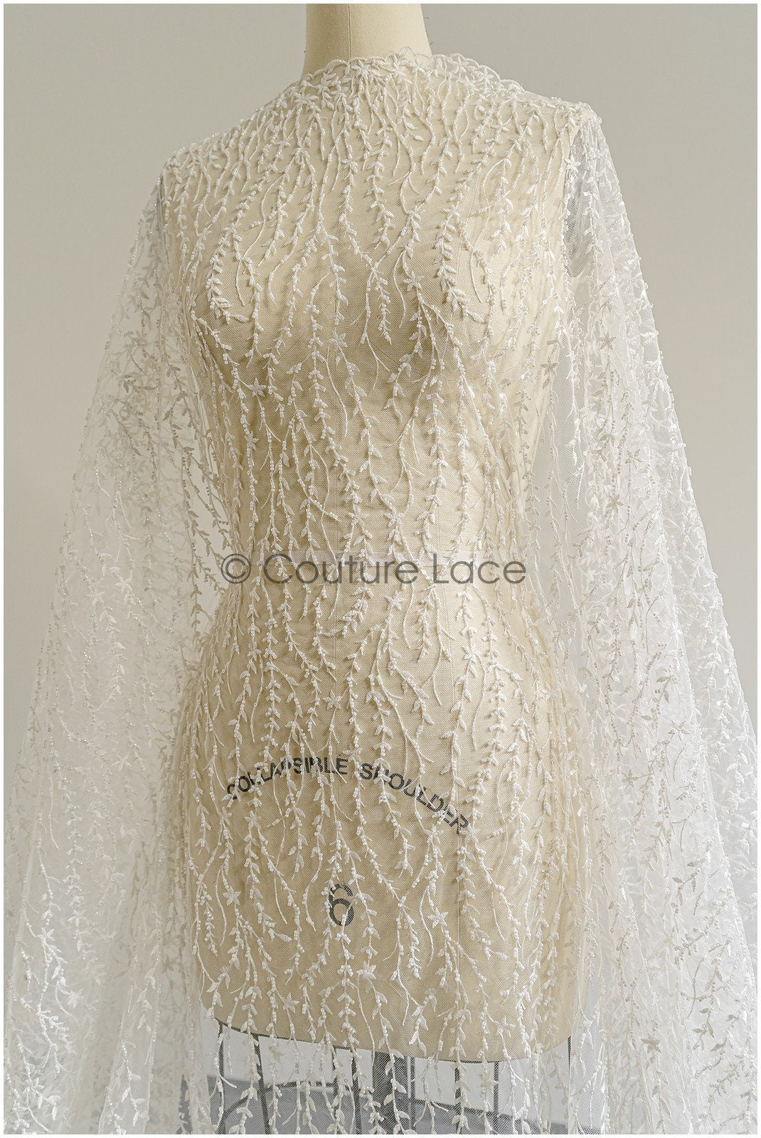 Perlen Spitzenstoff Off-White/ Brautspitze mit Perlen/ Hochzeitskleid Spitze mit Perlen & Pailletten/ Perlenspitze/ Französische Spitze// L22-301MB