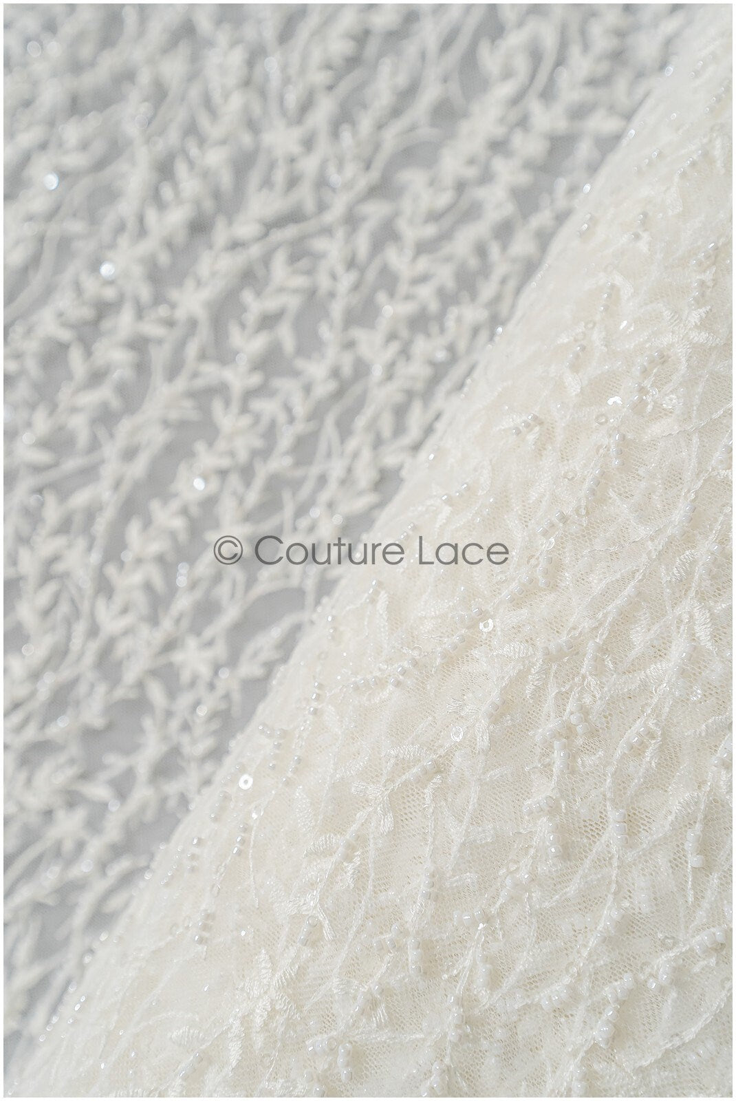 Perlen Spitzenstoff Off-White/ Brautspitze mit Perlen/ Hochzeitskleid Spitze mit Perlen & Pailletten/ Perlenspitze/ Französische Spitze// L22-301MB