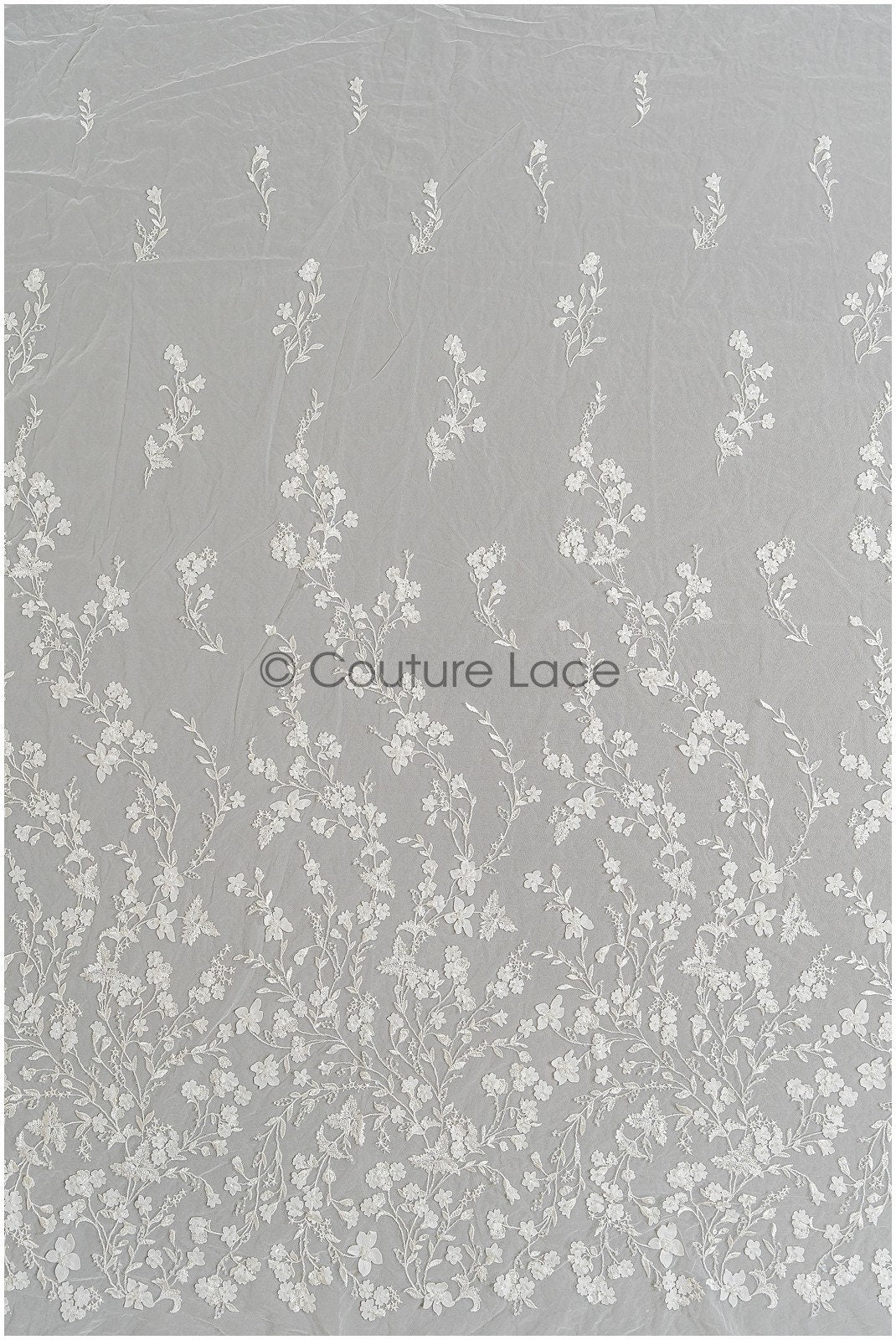 Spitzenstoff Off-White mit Perlen/ Brautspitze mit 3D-Blumen/ Brautkleid Spitz/ Perlenspitze// L22-305