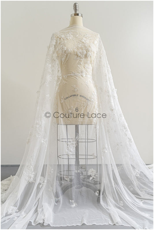 Wunderschöner 3D Blumen Spitzenstoff/ französischer Spitzenstoff Off-White/ romantischer floraler Spitzenstoff/ französische Brautspitze// L22-318B