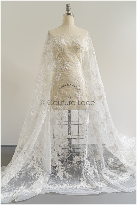 Wunderschöner 3D Blumen Spitzenstoff/ Braut Spitzenstoff Off-White/ romantischer floraler Spitzenstoff mit 3D Blumen/ französischer Spitzenstoff// L22-361B