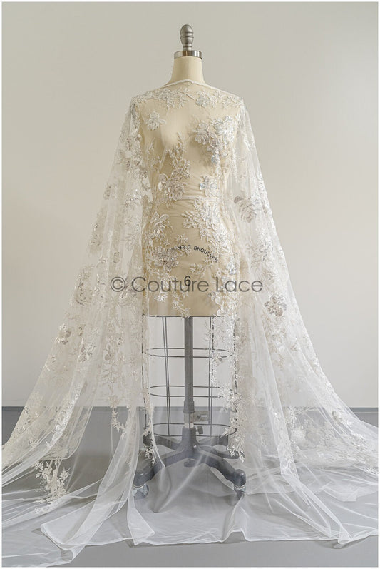 Perlen Spitzenstoff Off-White/ Perlen Brautkleid Spitze/ Couture Spitzenstoff/ Perlen Braut Spitze// L22-367B