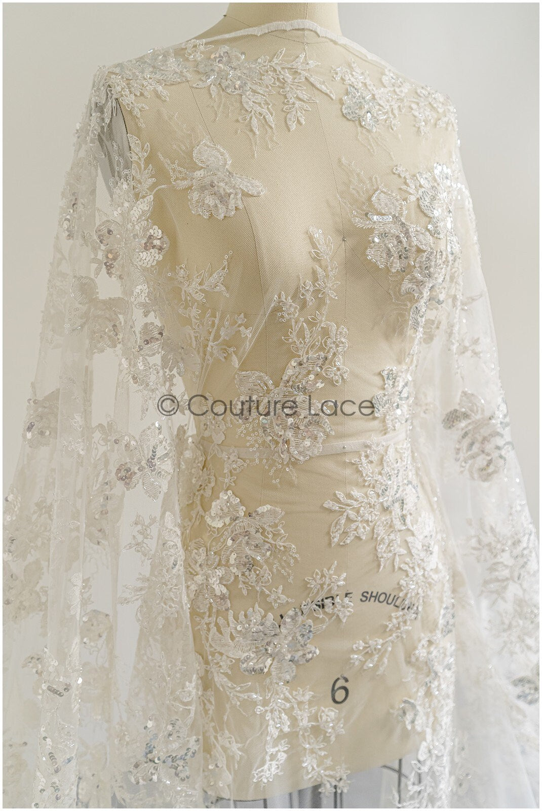 Perlen Spitzenstoff Off-White/ Perlen Brautkleid Spitze/ Couture Spitzenstoff/ Perlen Braut Spitze// L22-367B