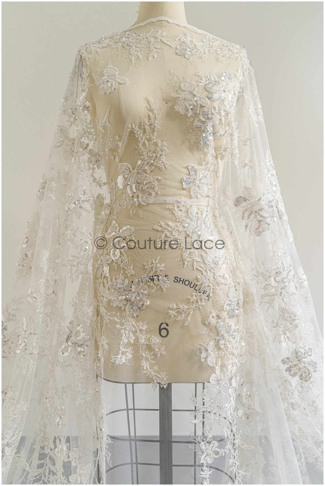 Perlen Spitzenstoff Off-White/ Perlen Brautkleid Spitze/ Couture Spitzenstoff/ Perlen Braut Spitze// L22-367B