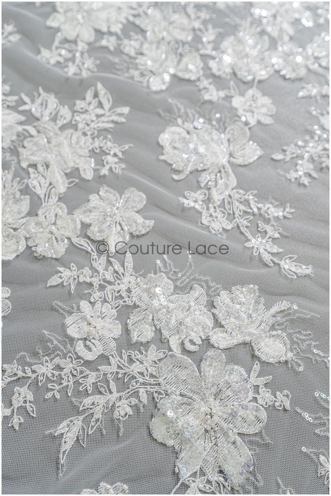 Perlen Spitzenstoff Off-White/ Perlen Brautkleid Spitze/ Couture Spitzenstoff/ Perlen Braut Spitze// L22-367B