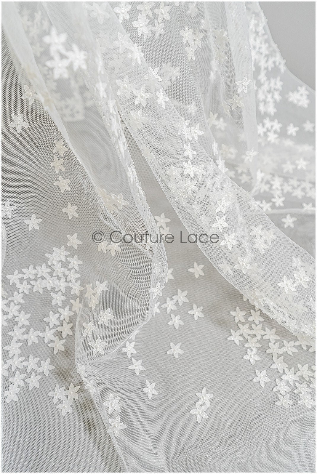 3D Blumen Spitze Stoff/ Exquisite Spitze Stoff für Hochzeitskleid/ Braut Blumenspitze/ Spitzenstoff Off-White// L22-276B