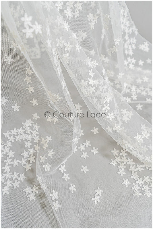 3D Blumen Spitze Stoff/ Exquisite Spitze Stoff für Hochzeitskleid/ Braut Blumenspitze/ Spitzenstoff Off-White// L22-276B