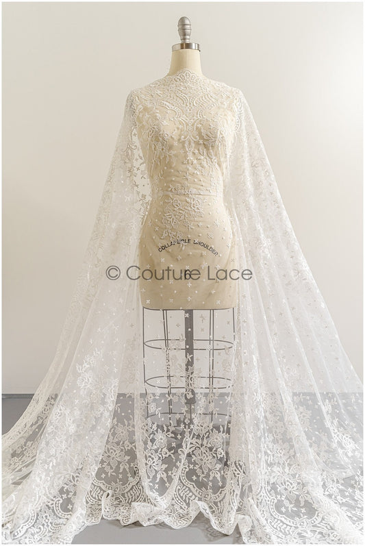 Tela de encaje romántico en blanco roto / encaje nupcial bordado de alta calidad / encaje floral para novia / encaje francés // L22-240B