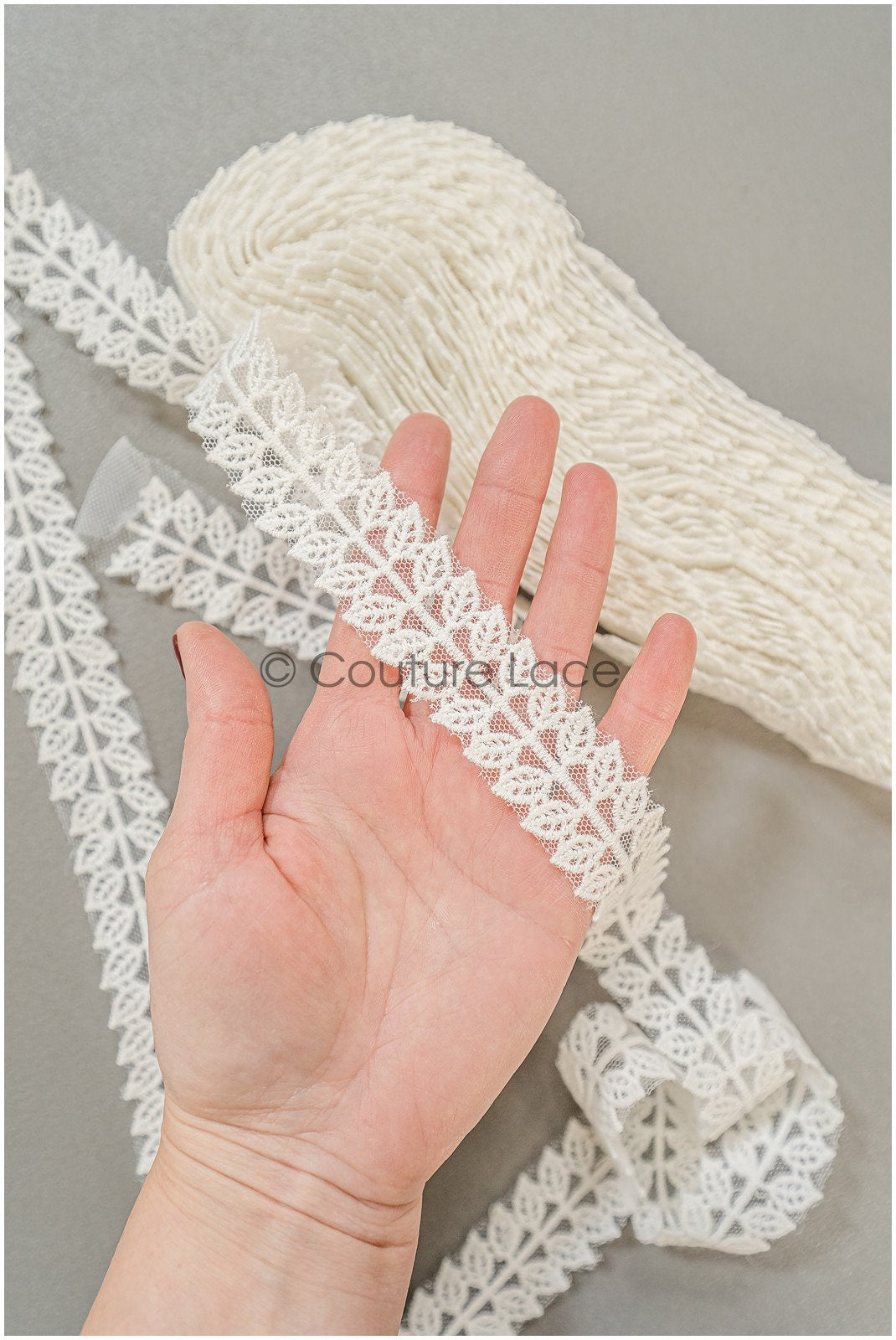 Leaf lace trim off-white/ boho lace trim/ embroidered bridal lace/ lace veil trim// T22-073CO