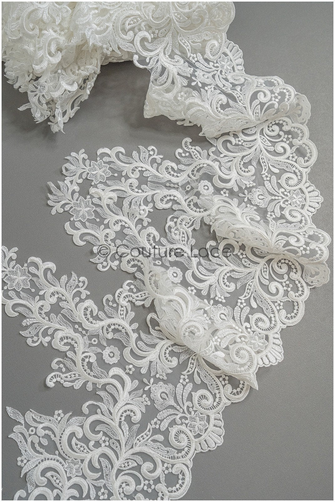 Off-white lace trim/ embroidered bridal lace/ bridal lace trim/ elegant lace/ wedding dress lace trim// T21-148