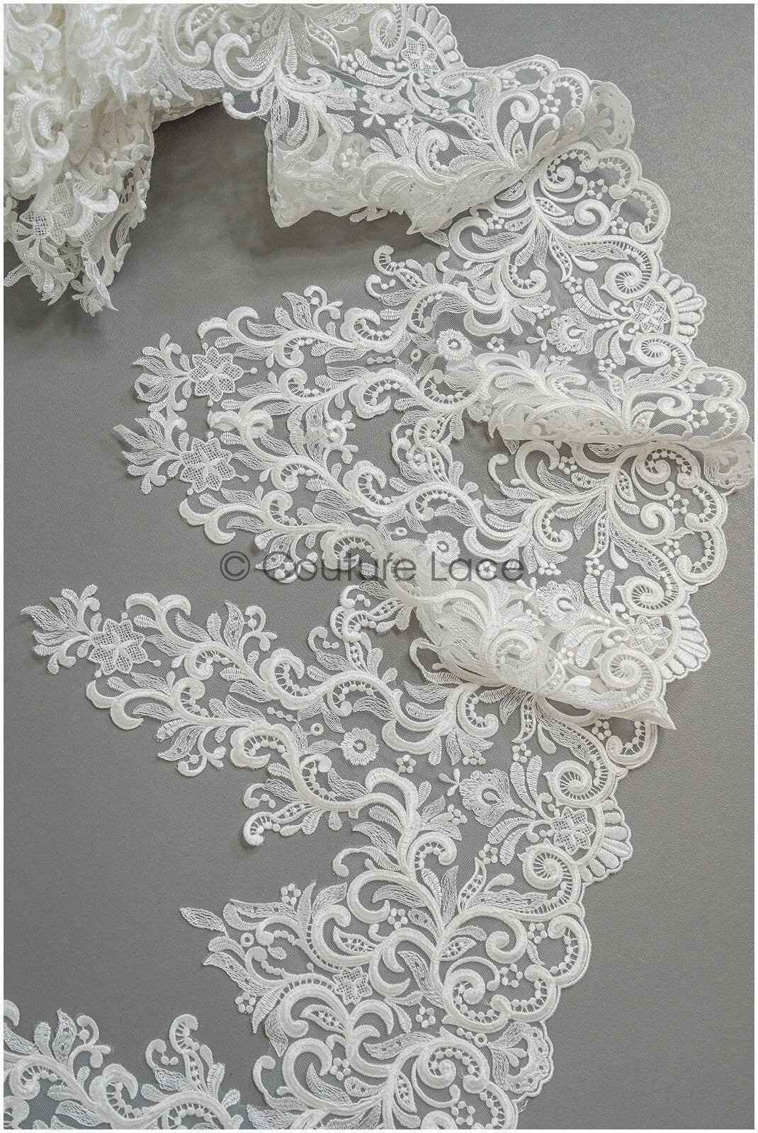 Off-white lace trim/ embroidered bridal lace/ bridal lace trim/ elegant lace/ wedding dress lace trim// T21-148