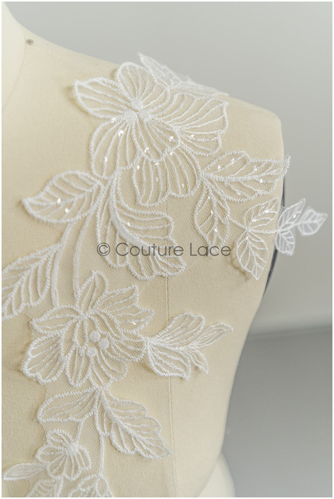Off-white lace trim/ lace for wedding dress/ embroidered lace trim/ flower lace trim for wedding dress// T21-149
