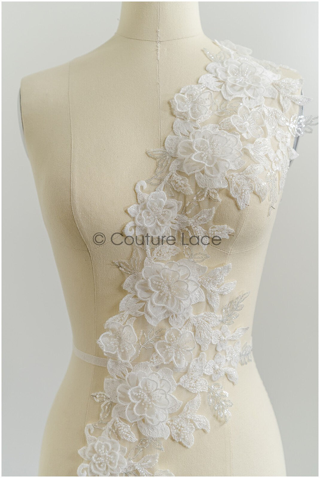 3D flower pearl lace trim/ off-white bridal lace trim/ lace trim veil// T21-150