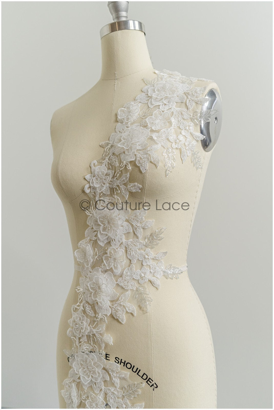 3D flower pearl lace trim/ off-white bridal lace trim/ lace trim veil// T21-150