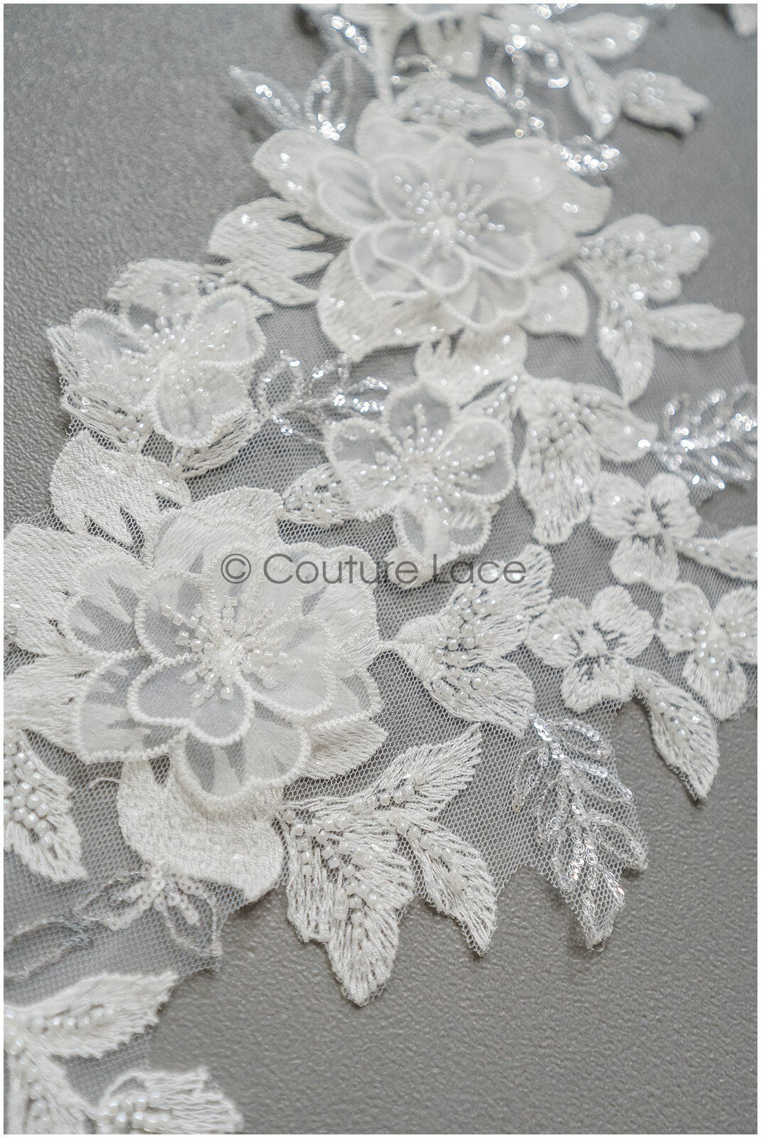 3D flower pearl lace trim/ off-white bridal lace trim/ lace trim veil// T21-150